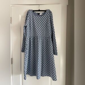 Long Sleeve Blue Patterned Dress
